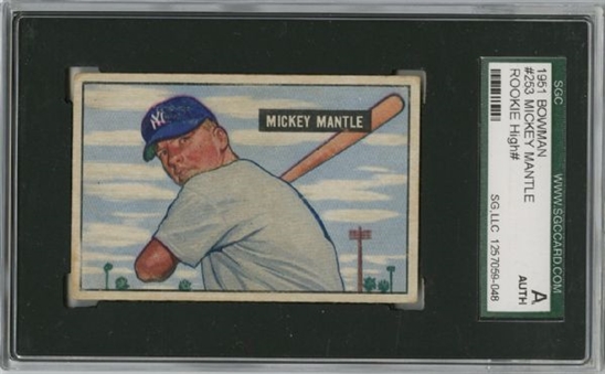 1951 Bowman #253 Mickey Mantle Rookie Card – SGC AUTHENTIC   